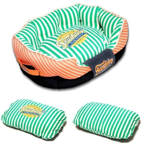 Touchdog ® 'Neutral-Striped' Rectangular Rounded Designer Dog Bed -Tropiclean Store touchdog r neutral striped ultra plush rectangular rounded fashon designer pet dog bed lounge 709289