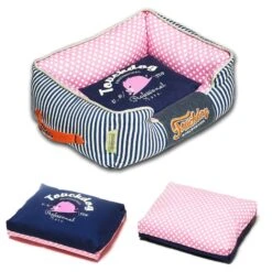 Touchdog ® 'Polka-Striped' Rectangular Designer Premium Dog Bed -Tropiclean Store touchdog r polka striped polo easy wash rectangular fashion designer pet dog bed lounge 254481