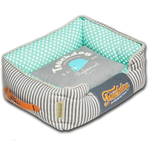 Touchdog ® 'Polka-Striped' Rectangular Designer Premium Dog Bed -Tropiclean Store touchdog r polka striped polo easy wash rectangular fashion designer pet dog bed lounge 600083