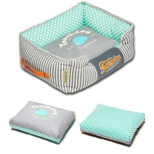 Touchdog ® 'Polka-Striped' Rectangular Designer Premium Dog Bed -Tropiclean Store touchdog r polka striped polo easy wash rectangular fashion designer pet dog bed lounge 958773