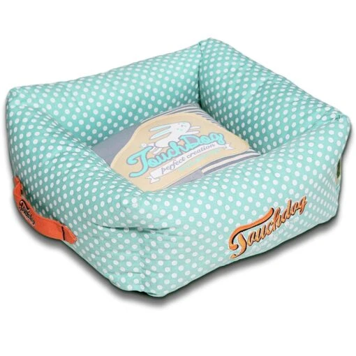 Touchdog ® 'Polka-Striped' Designer Premium Squared Dog Bed -Tropiclean Store touchdog r polka striped polo easy wash squared fashion designer pet dog bed lounge 247329