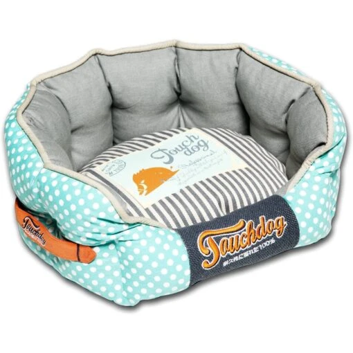 Touchdog ® 'Polka-Striped' Polo Designer Premium Rounded Dog Bed -Tropiclean Store touchdog r polka striped polo rounded fashion designer pet dog bed lounge 219313