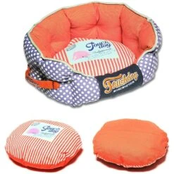 Touchdog ® 'Polka-Striped' Polo Designer Premium Rounded Dog Bed -Tropiclean Store touchdog r polka striped polo rounded fashion designer pet dog bed lounge 939594