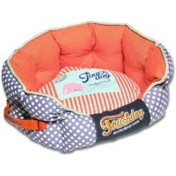 Touchdog ® 'Polka-Striped' Polo Designer Premium Rounded Dog Bed -Tropiclean Store touchdog r polka striped polo rounded fashion designer pet dog bed lounge 999773