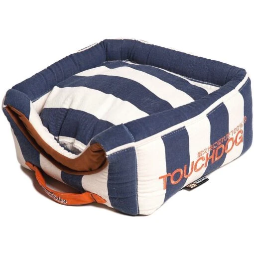 Touchdog ® 'Polo-Striped' 2-in-1 Convertible And Collapsible Dog And Cat Bed -Tropiclean Store touchdog r polo striped convertible squared 2 in 1 collapsible pet dog cat bed house 112119