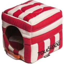 Touchdog ® 'Polo-Striped' 2-in-1 Convertible And Collapsible Dog And Cat Bed -Tropiclean Store touchdog r polo striped convertible squared 2 in 1 collapsible pet dog cat bed house 126652