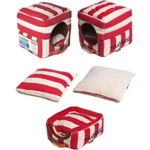 Touchdog ® 'Polo-Striped' 2-in-1 Convertible And Collapsible Dog And Cat Bed -Tropiclean Store touchdog r polo striped convertible squared 2 in 1 collapsible pet dog cat bed house 487271