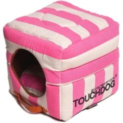 Touchdog ® 'Polo-Striped' 2-in-1 Convertible And Collapsible Dog And Cat Bed -Tropiclean Store touchdog r polo striped convertible squared 2 in 1 collapsible pet dog cat bed house 658529