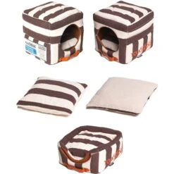 Touchdog ® 'Polo-Striped' 2-in-1 Convertible And Collapsible Dog And Cat Bed -Tropiclean Store touchdog r polo striped convertible squared 2 in 1 collapsible pet dog cat bed house 698687