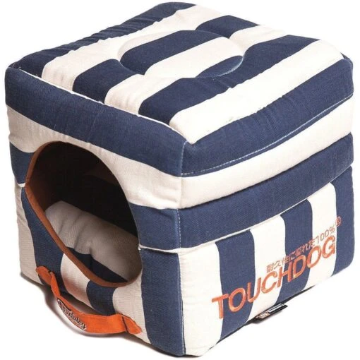 Touchdog ® 'Polo-Striped' 2-in-1 Convertible And Collapsible Dog And Cat Bed -Tropiclean Store touchdog r polo striped convertible squared 2 in 1 collapsible pet dog cat bed house 711766