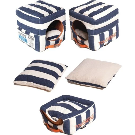 Touchdog ® 'Polo-Striped' 2-in-1 Convertible And Collapsible Dog And Cat Bed -Tropiclean Store touchdog r polo striped convertible squared 2 in 1 collapsible pet dog cat bed house 942507