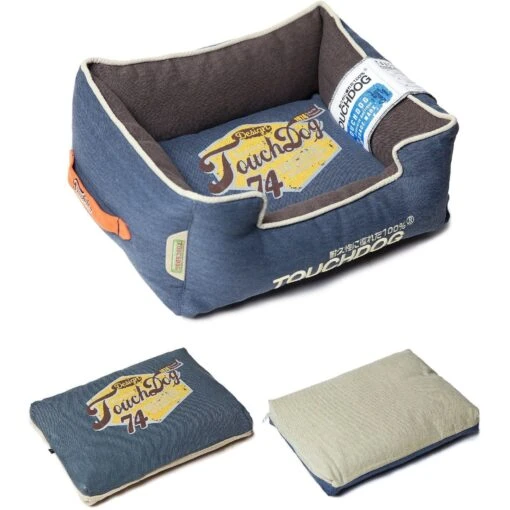 Touchdog ® 'Sporty Vintage' Original Reversible Rectangular Designer Dog Bed -Tropiclean Store touchdog r sporty vintage original throwback reversible plush rectangular pet dog bed 157199