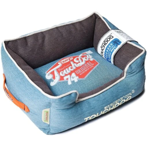 Touchdog ® 'Sporty Vintage' Original Reversible Rectangular Designer Dog Bed -Tropiclean Store touchdog r sporty vintage original throwback reversible plush rectangular pet dog bed 205779