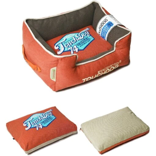 Touchdog ® 'Sporty Vintage' Original Reversible Rectangular Designer Dog Bed -Tropiclean Store touchdog r sporty vintage original throwback reversible plush rectangular pet dog bed 225226