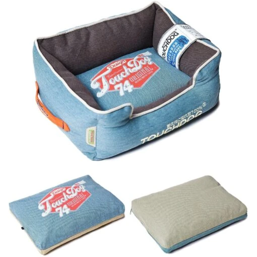 Touchdog ® 'Sporty Vintage' Original Reversible Rectangular Designer Dog Bed -Tropiclean Store touchdog r sporty vintage original throwback reversible plush rectangular pet dog bed 435083