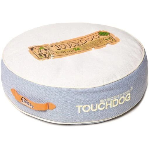 Touchdog ® 'Surround-View' Original Classical Denim Rounded Designer Dog Bed -Tropiclean Store touchdog r surround view original classical denim plush raised fashion designer pet dog bed mat 374920