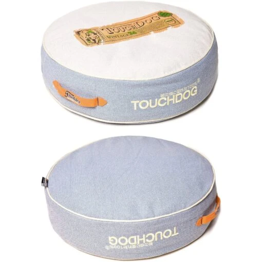 Touchdog ® 'Surround-View' Original Classical Denim Rounded Designer Dog Bed -Tropiclean Store touchdog r surround view original classical denim plush raised fashion designer pet dog bed mat 893315