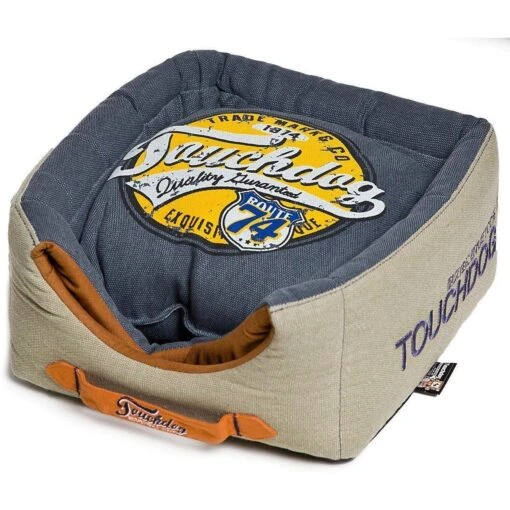 Touchdog ® 'Vintage Squared' 2-in-1 Convertible And Collapsible Dog And Cat Bed -Tropiclean Store touchdog r vintage squared convertible and reversible retro printed 2 in 1 collapsible pet dog cat house bed 974191