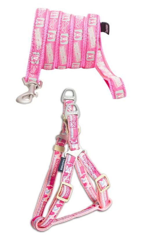 Touchdog Tough Stitched Durable Embroidered Leash And Harness - Pink -Tropiclean Store touchdog tough stitched durable embroidered leash and harness pink 660091