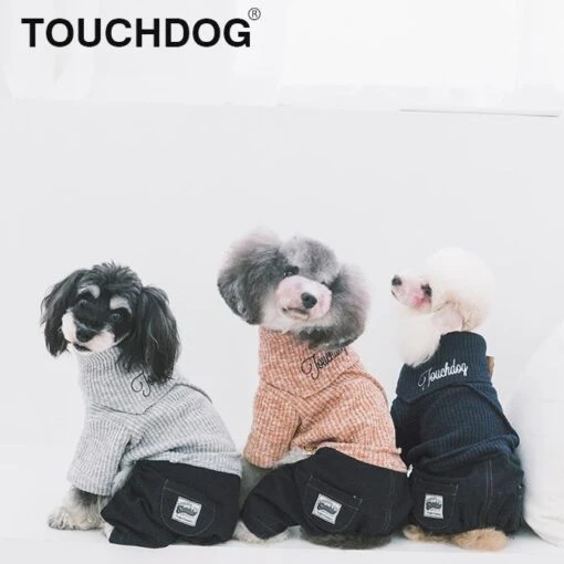 Touchdog Vogue Neck-Wrap Full Body Fashion Dog Sweater Outfit -Tropiclean Store touchdog vogue neck wrap sweater and denim pant outfit 925251