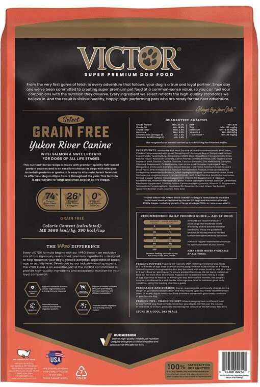 Victor Grain Free Yukon River Formula Dry Dog Food - 15 Lb Bag -Tropiclean Store victor grain free yukon river formula dry dog food 15 lb bag 594496